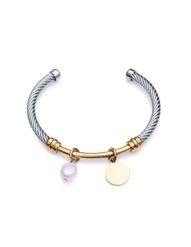 Pulsera Medalla y Perlita Cultivada Acero IP...