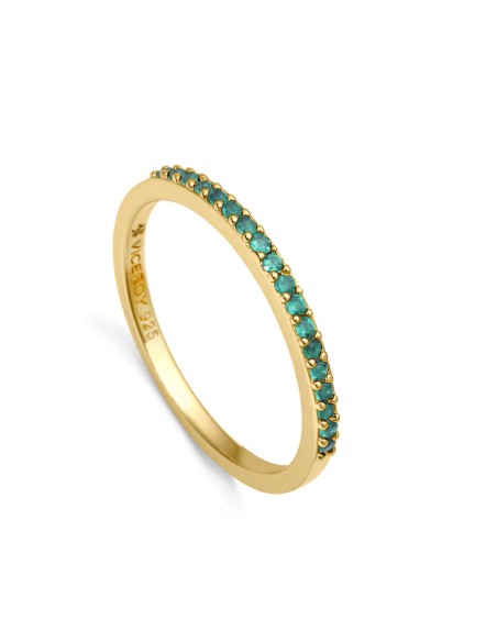 Anillo Plata 1ª Ley Baño Oro y Circonitas Verdes