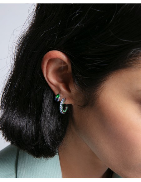 Pendiente Plata de 1ªLey Circonitas Verdes y Azules