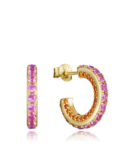 Pendientes de Plata de 1ªLey Circonitas Naranja & Rosa
