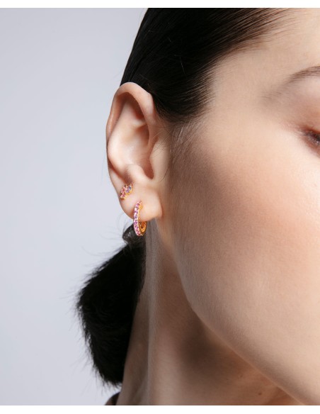 Pendientes de Plata de 1ªLey Circonitas Naranja & Rosa