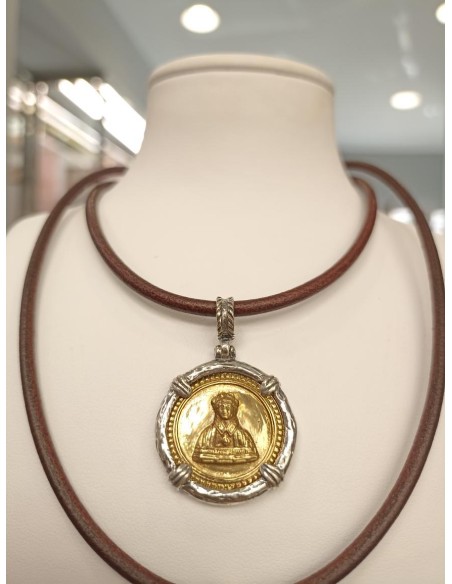 Colgante San Lorenzo Medalla Dorada Bisel Blanco