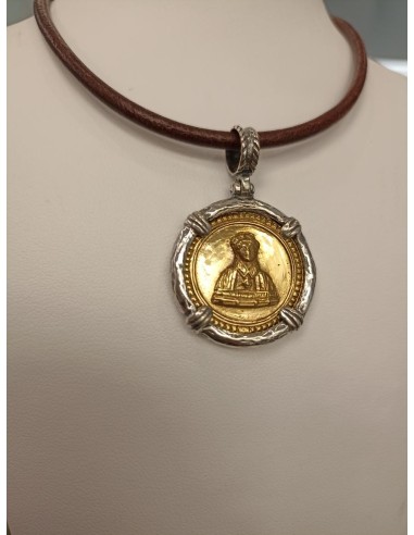 Colgante San Lorenzo Medalla Dorada Bisel Blanco