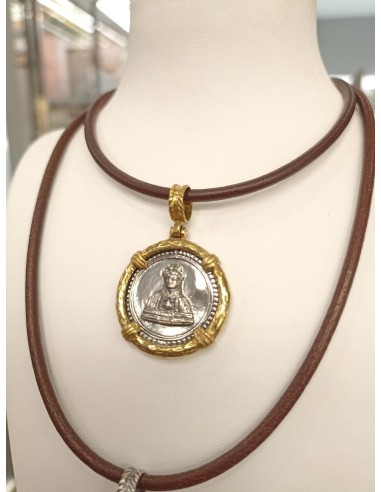 Colgante San Lorenzo Medalla Blanca Bisel Dorado