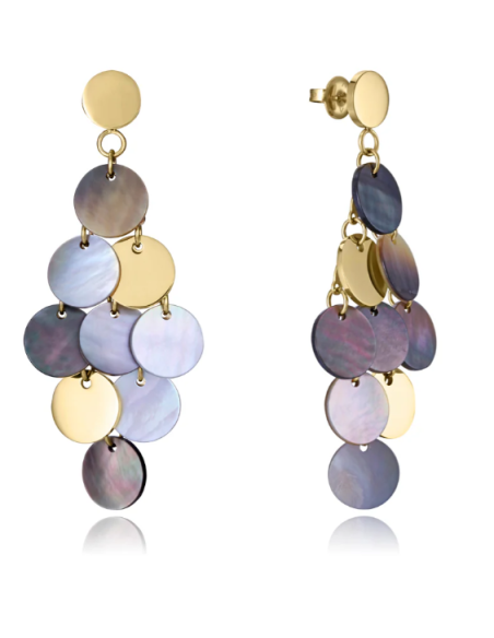 Pendientes acero dorado discos madreperla