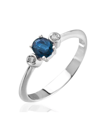 Anillo en plata con zafiro y diamantes naturales