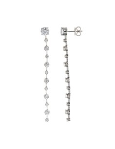 PENDIENTES PLATA RODIO TIRA CIRCONITAS BLANCAS BRILLANTES