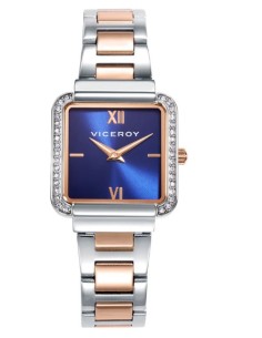 Reloj caja de acero con circonitas y corona Ip rosa