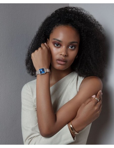 Reloj caja de acero con circonitas y corona Ip rosa