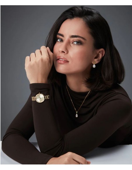 Reloj caja de acero Ip dorado,brazalete de acero Ip dorado, movimiento cuarzo