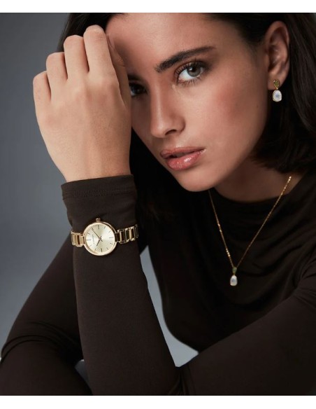 Reloj caja de acero Ip dorado,brazalete de acero Ip dorado, movimiento cuarzo