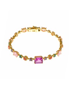 Pulsera plata rosa y circonitas fuxias