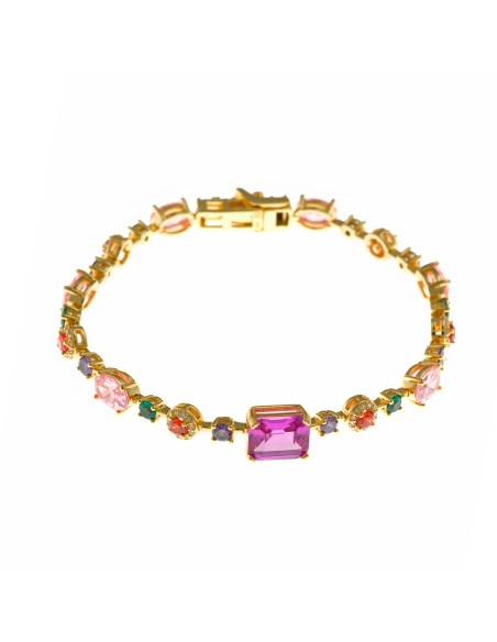 Pulsera plata rosa y circonitas fuxias