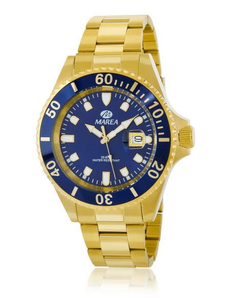 RELOJ ACERO DORADO ESFERA Y BISEL AZUL