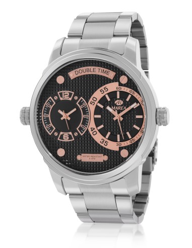 RELOJ ACERO HOMBRE DOBLE HORARIO