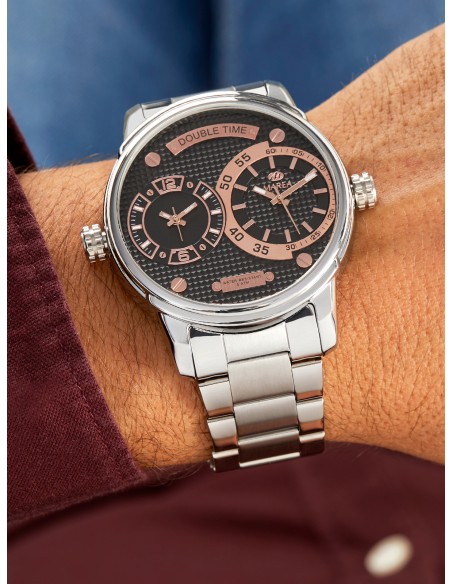 RELOJ ACERO HOMBRE DOBLE HORARIO