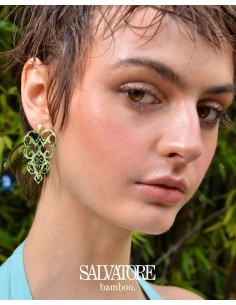 PENDIENTE PLATA CHAPADO DORADO ARABESCO VERDE 2