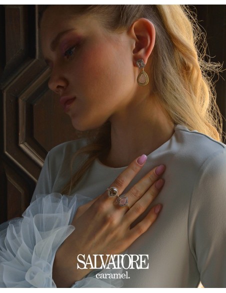 SORTIJA PLATA CHAPADO DORADO CUARZO ROSA PERA